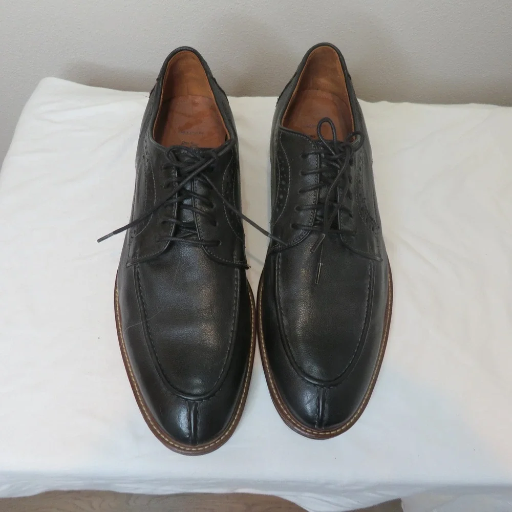 Johnston & Murphy Mens Black Leather J&M Flex Split Toe Derby Shoes 20-6931 12D